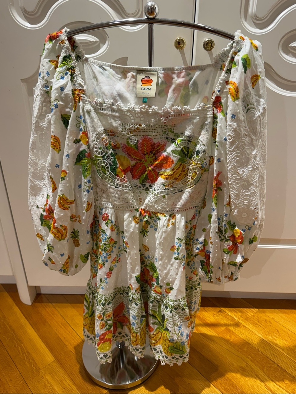Farm Rio White Floral Eyelet Dress - size L